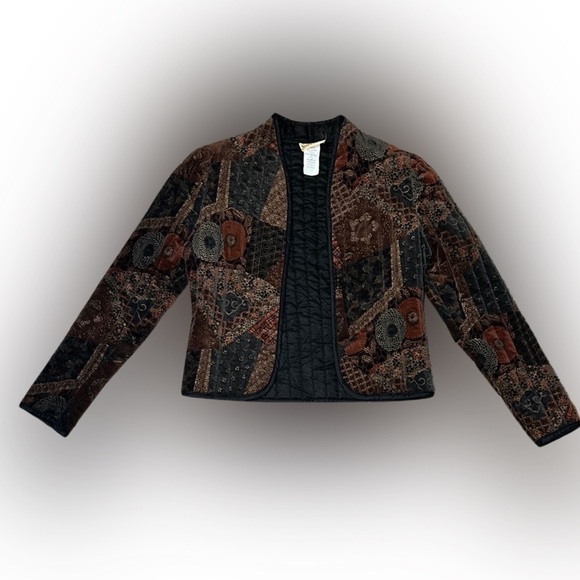 VTG Sun’n Sand Black & Brown Velvet Blazer with Ornate Pattern Size Medium - Picture 1 of 8